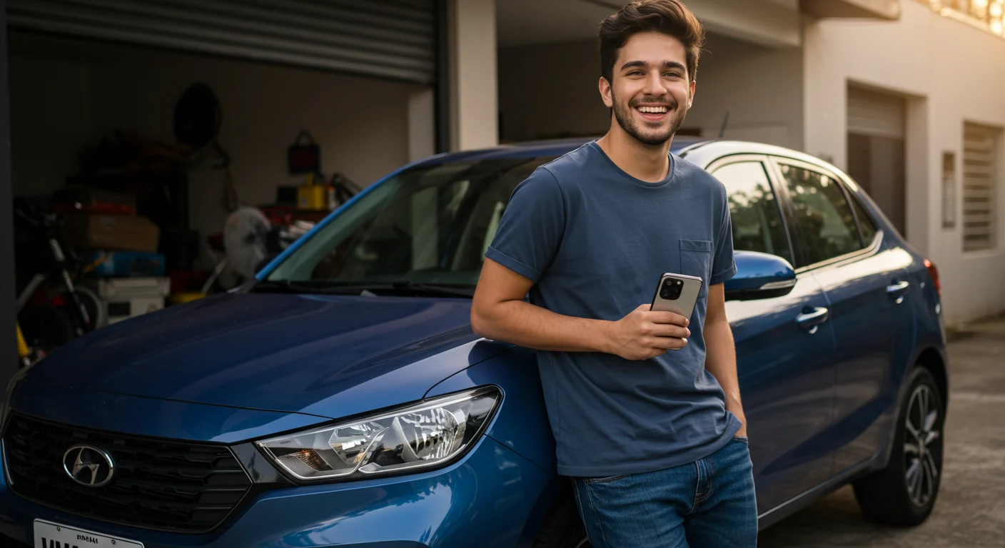 Homem na garagem, revisão de carro iniciante.