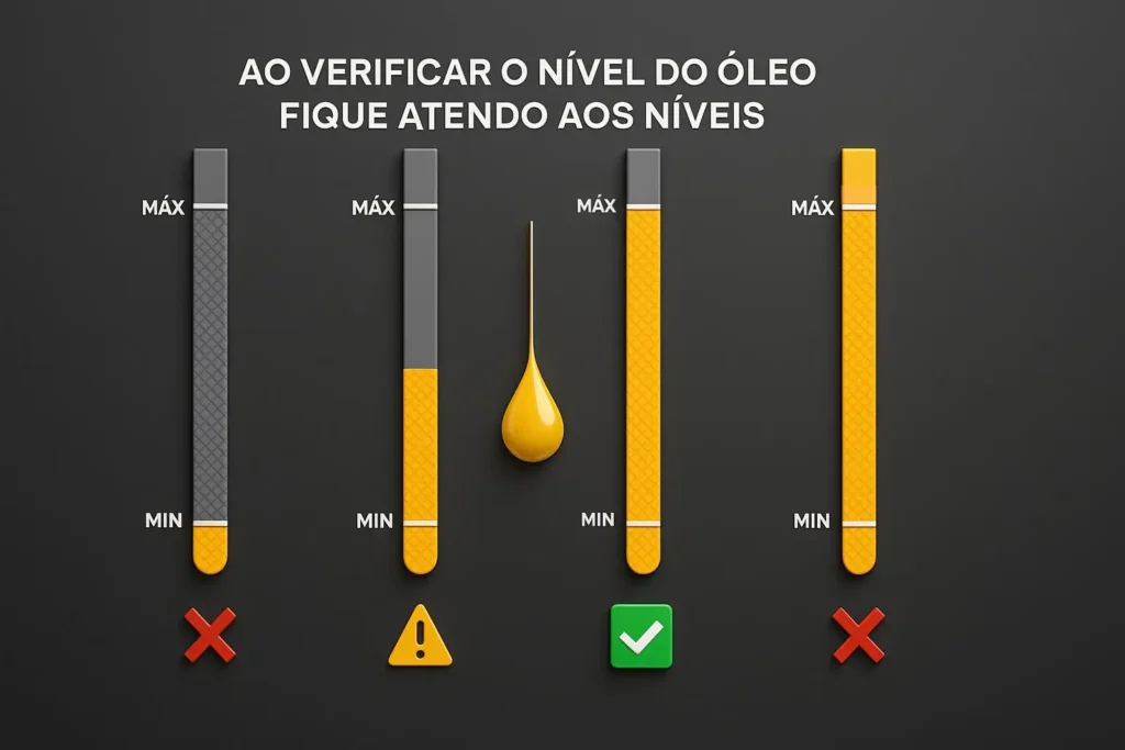 Níveis da vareta de óleo do motor
