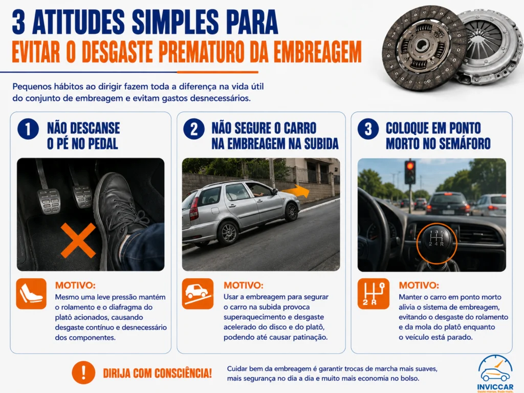 Atitudes simples para evitar o desgaste prematuro da embreagem infográfico simples