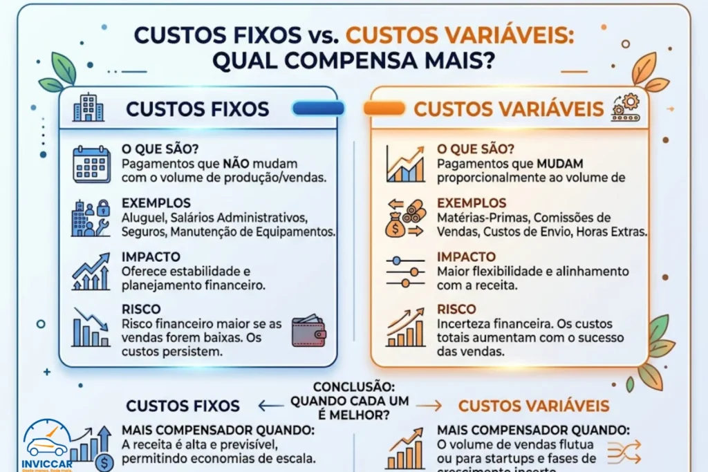 Custos fixos e variáveis comparação qual compensa mais infográfico simples