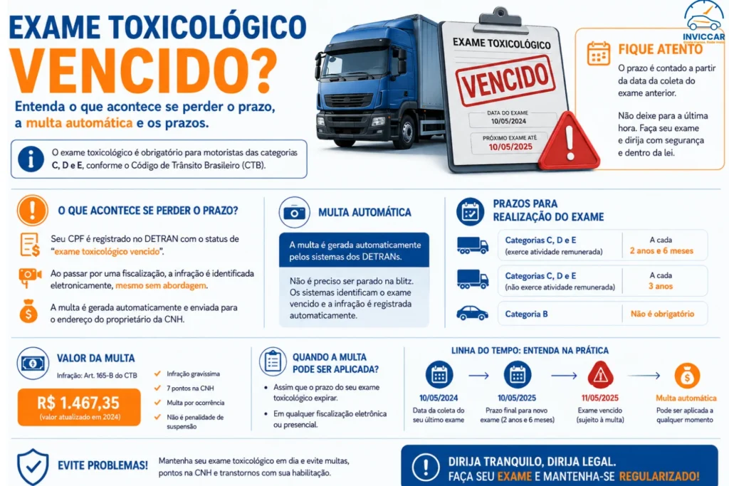 Infográfico simples direto explicando sobre os prejuízos do exame toxicológico vencido