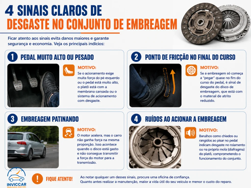 infográfico 4 sinais claros de desgaste no conjunto de embreagem