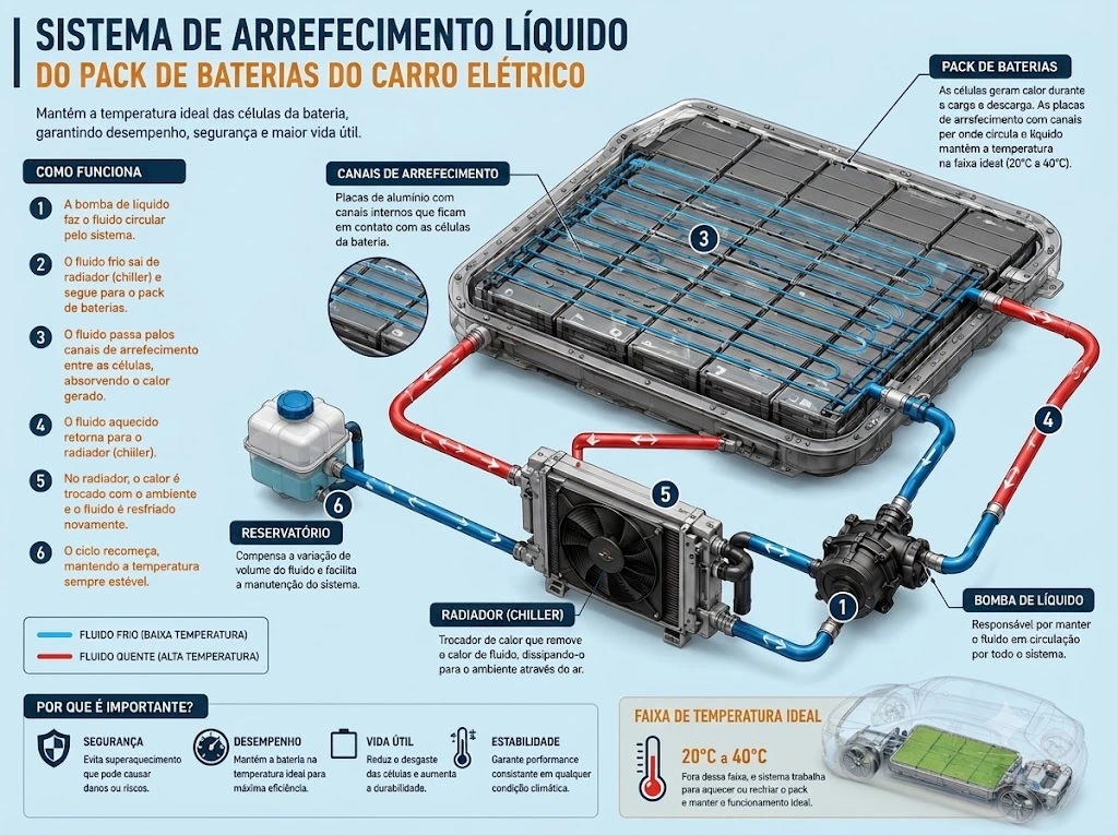 Infográfico Ilustrativo sobre o sistema de arrefecimento líquido da bateria