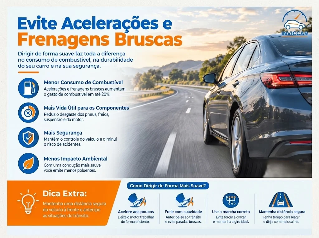 Infográfico falando para evitar acelerações e frenagens bruscas