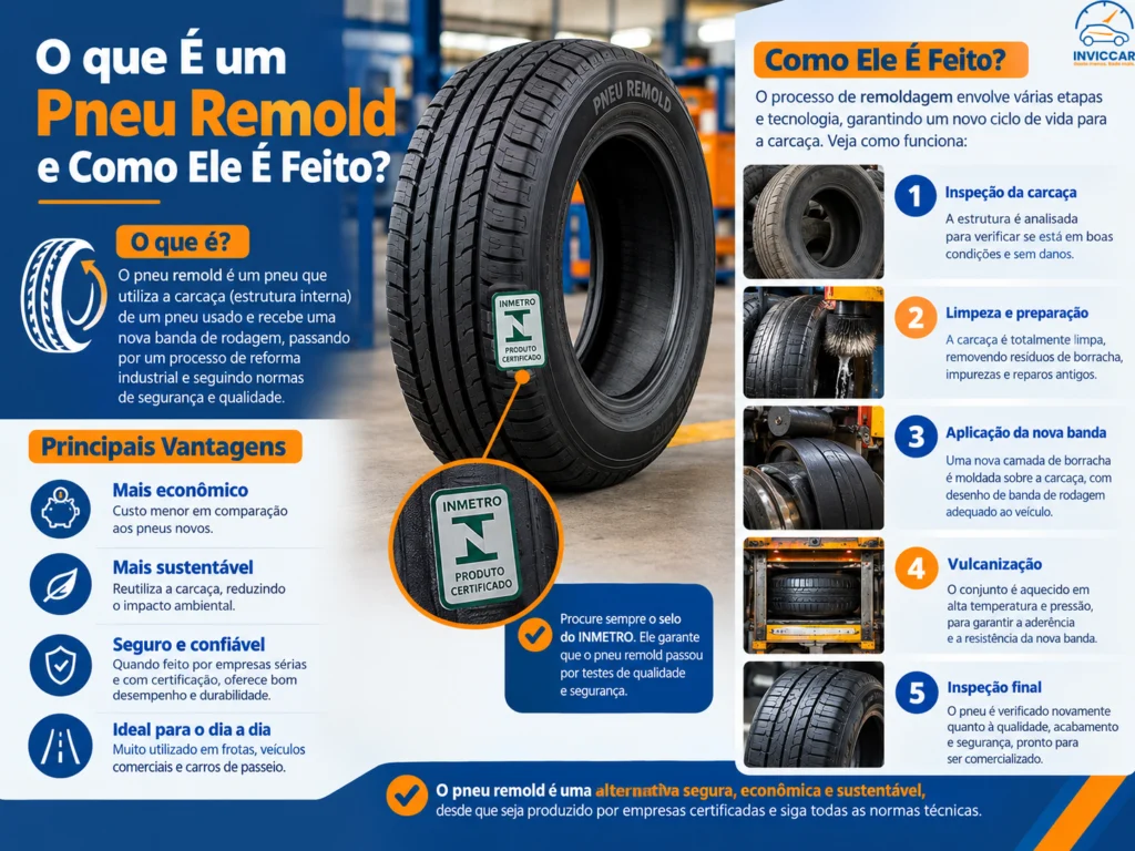 infográfico mostrando o que é um pneu remold e como ele é feito.