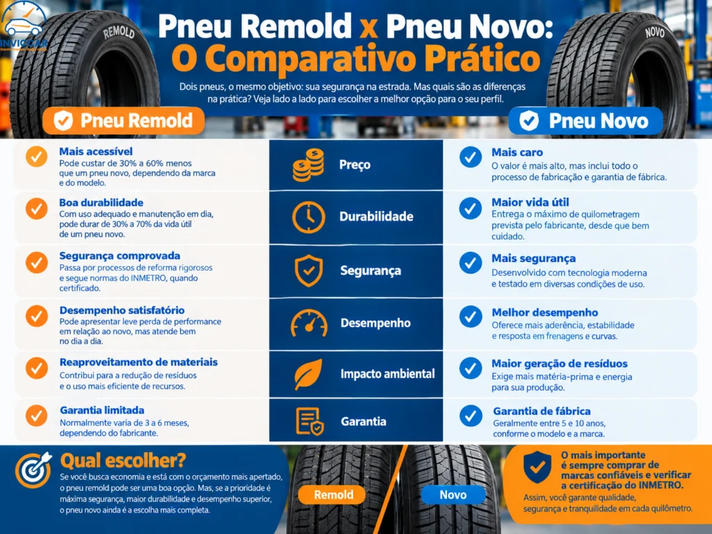 outro infográfico mostrando agora um comparativo entre pneu remold e pneu novo