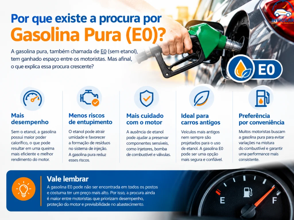 Um infográfico mostrando por que existe a procura de gasolina pura nos posto de gasolina