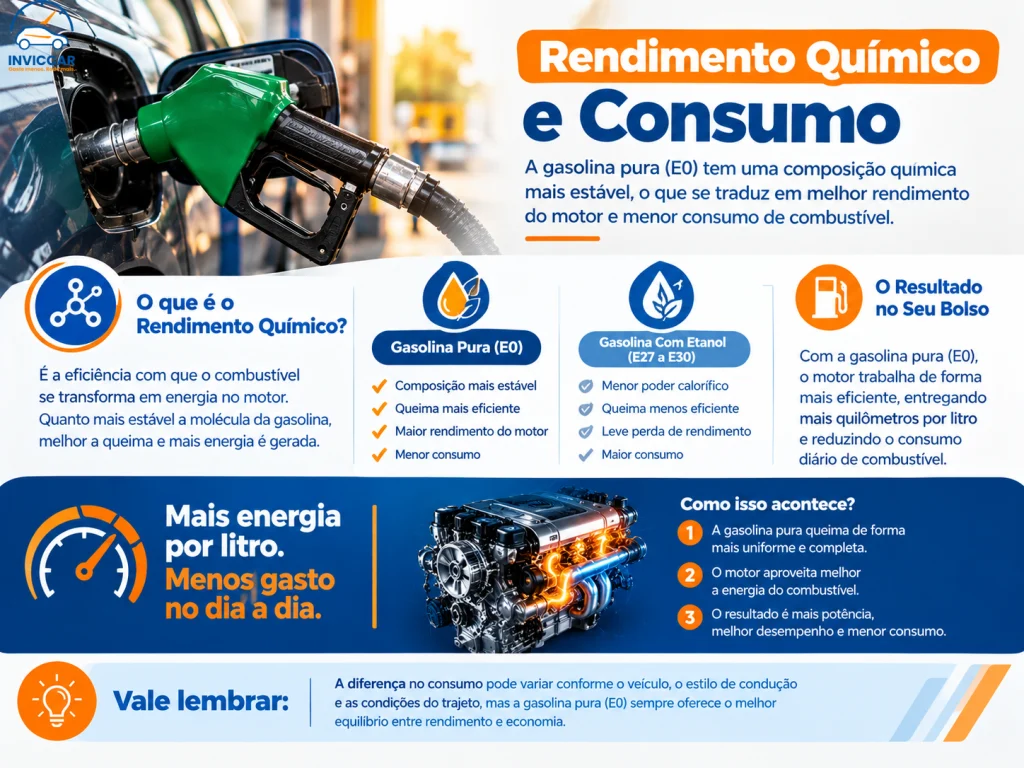 Outro infográfico falando sobre rendimento químico e consumo de gasolina