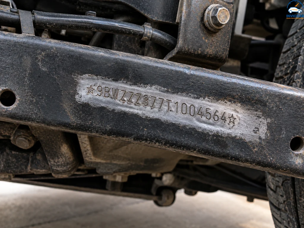 Número do chassi do carro com remarcação.