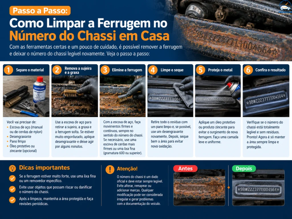 Como limpar a ferrugem do número do chassi passo a passo infográfico Confira.