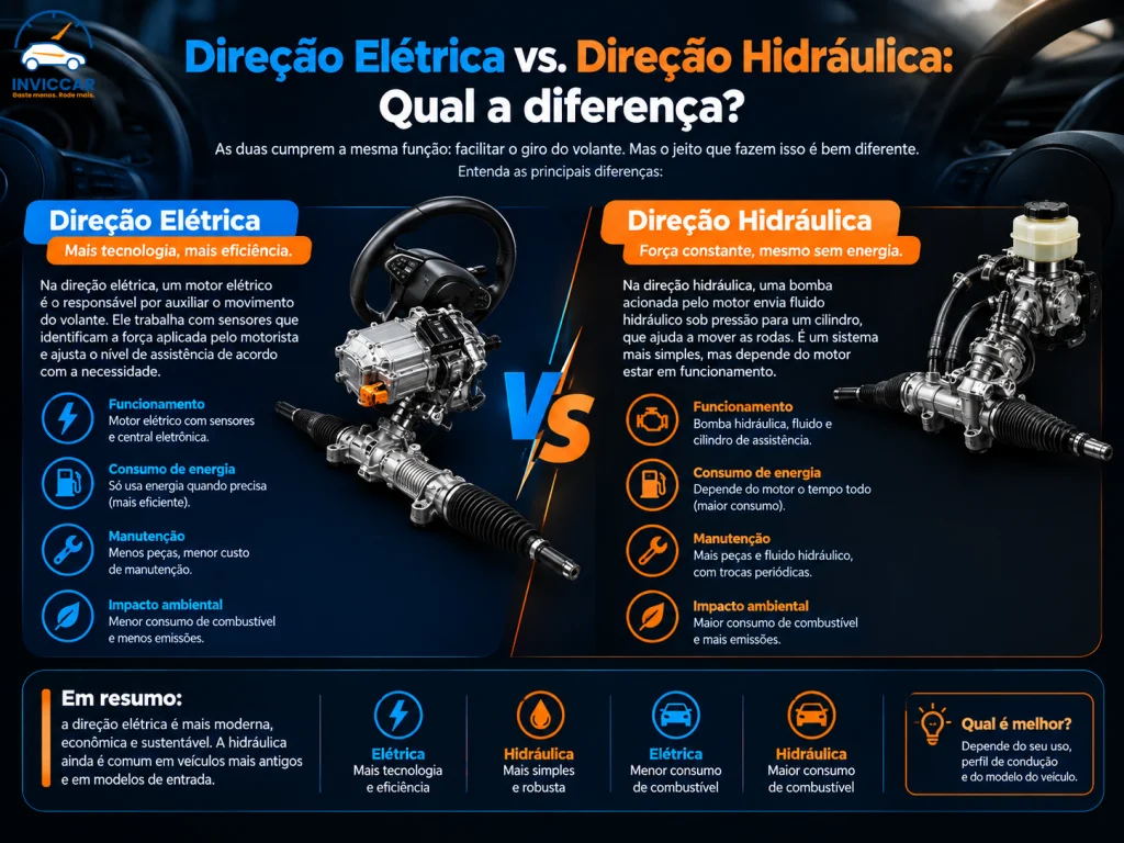infográfico falando sobre direção elétrica vs a hidráulica qual a diferença