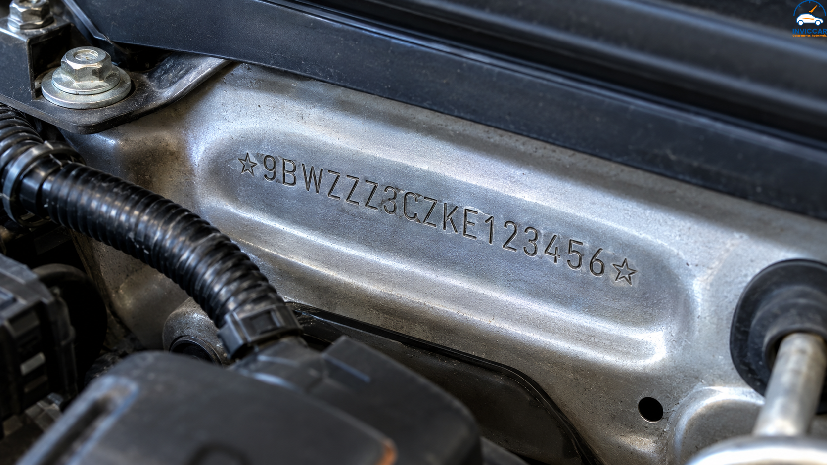 Uma imagem de um chassi do carro detalhando sua macro numeração.