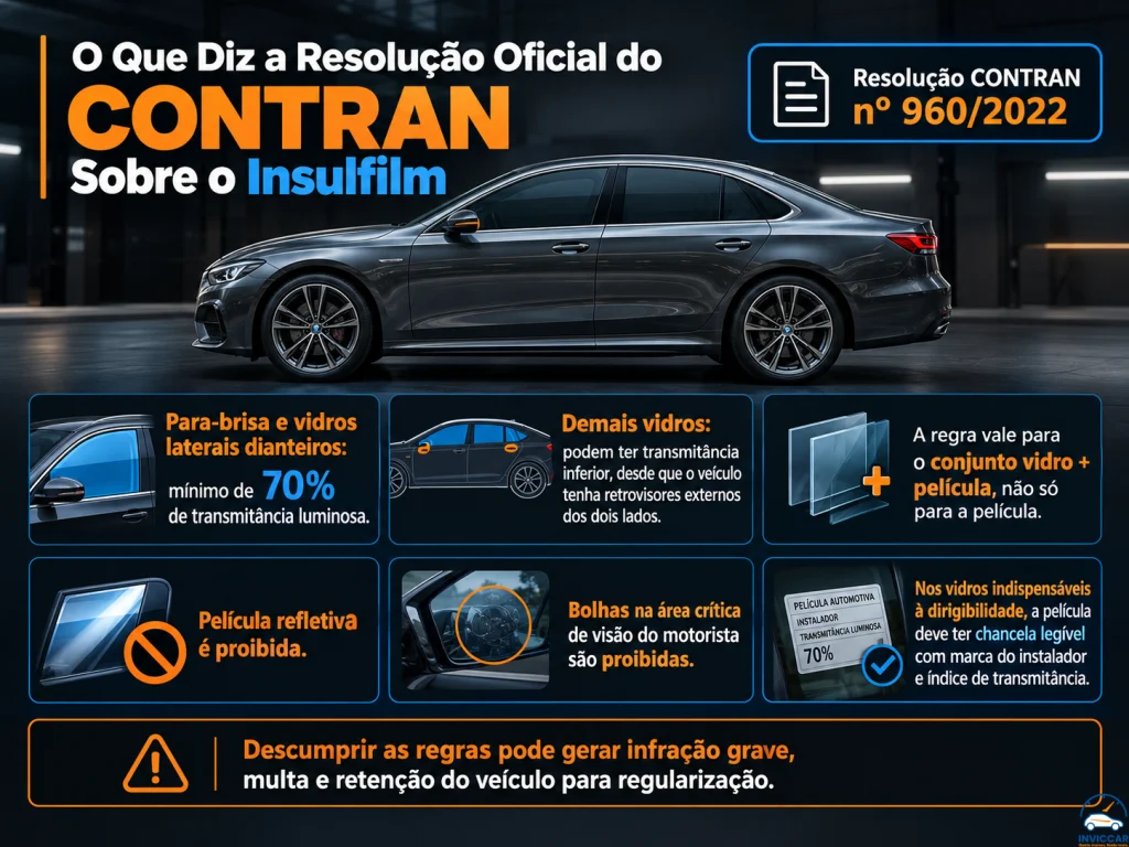 Um infográfico falando sobre o que diz a resolução oficial do contran sobre o insulfilm